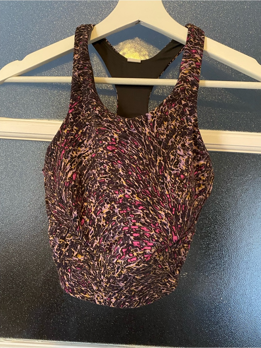 lululemon athletica Black, Pink & Purple Printed Racerback Sports Bra